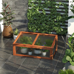 Outsunny Wooden Cold Frame, Small Polycarbonate Greenhouse for Plants with Openable & Tilted Top Cover, Brown, 100 x 65 x 40cm