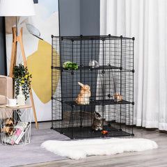 PawHut Pet Playpen DIY Small Animal Cage Enclosure Metal Wire Fence 39 Panels with 3 Doors 2 Ramps for Kitten Bunny Chinchilla Pet Mink Black