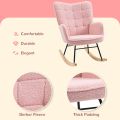 HOMCOM Soft Fleecey Rocking Wingback Chair - Pink