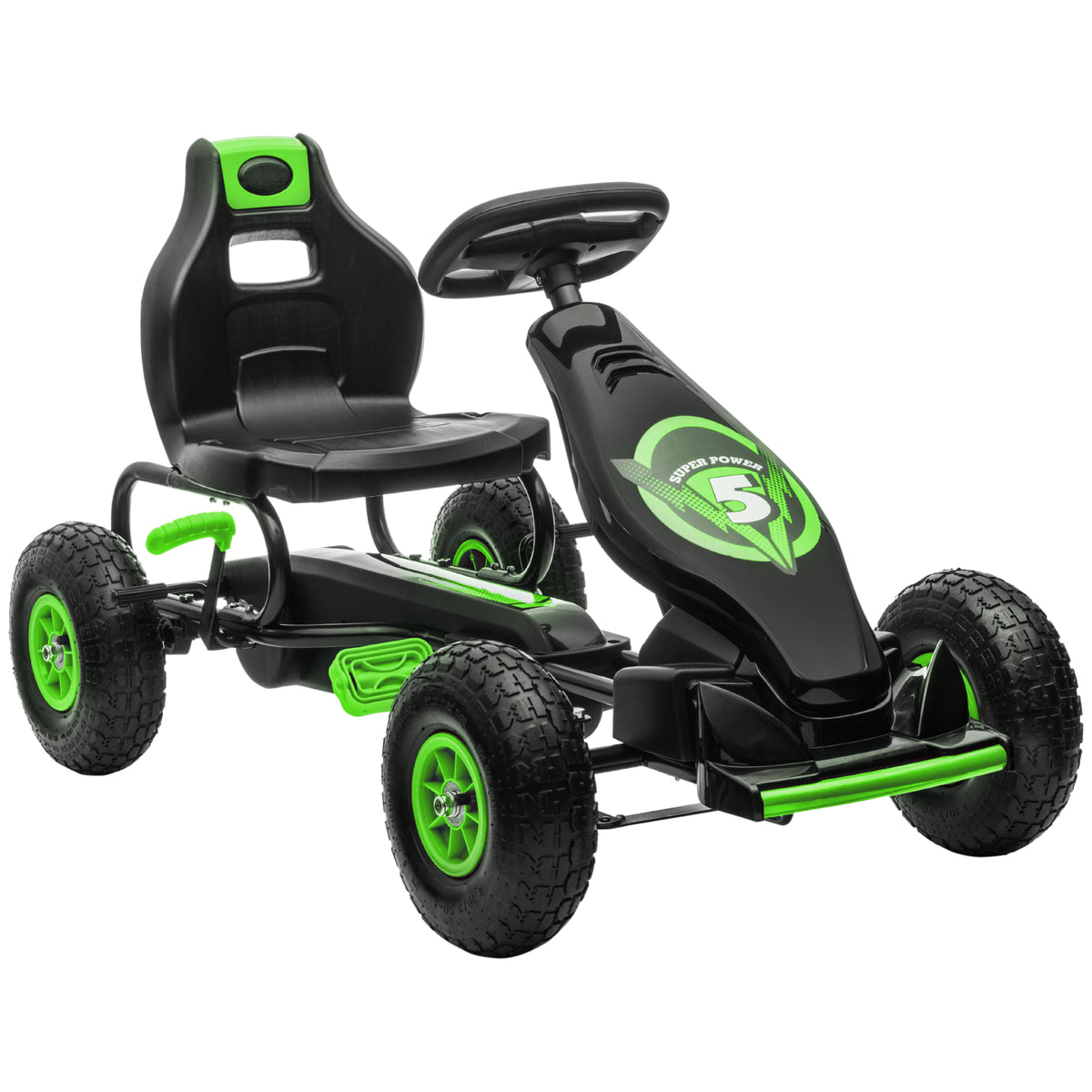 HOMCOM Kids Pedal Go Kart, with Adjustable Seat, Inflatable Tyres - Green