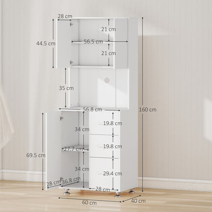 HOMCOM Modern Kitchen Cupboard with Storage Cabinets, 3 Drawers and Open Countertop for Living Room, White
