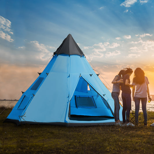 Outsunny 6 Men Tipi Tent with Carry Bag - Blue