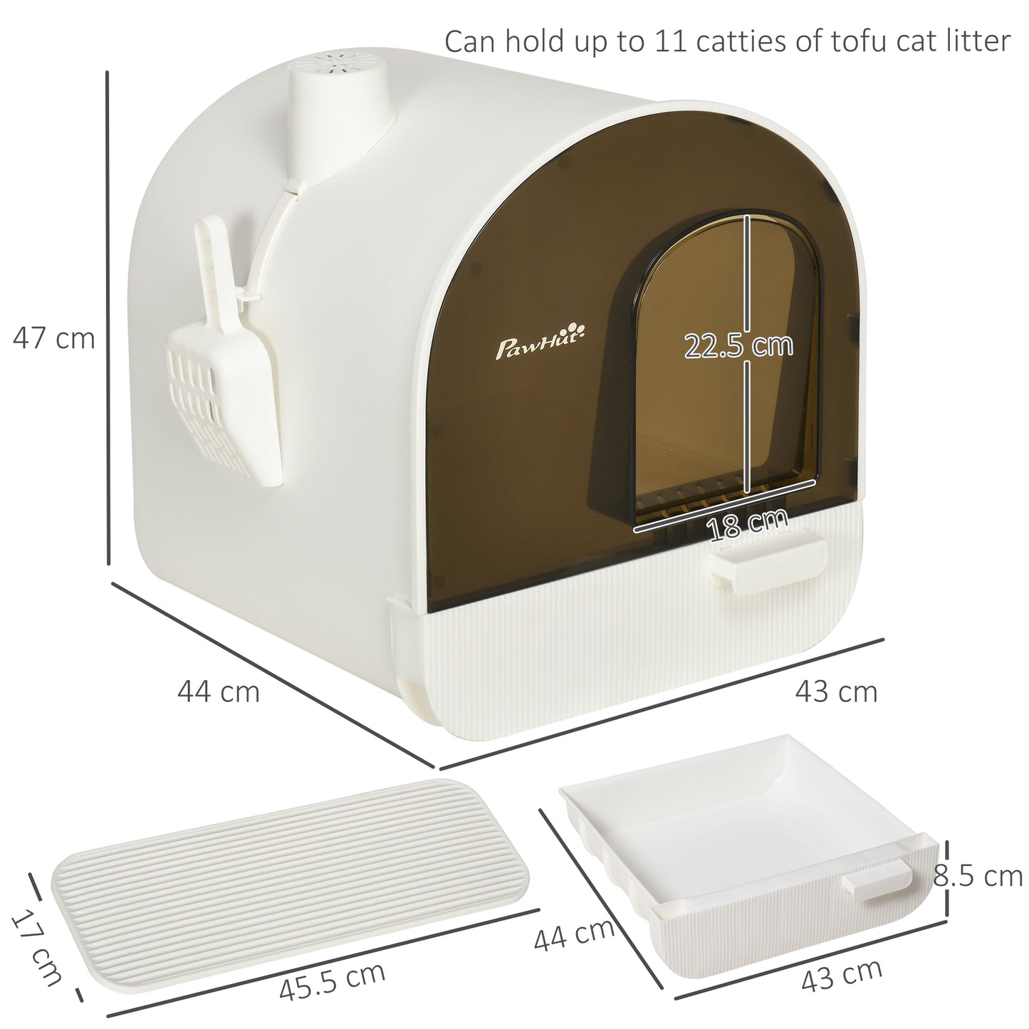 PawHut Hooded Cat Litter Box, Kitten Litter Tray, with Lid, Scoop, Filter, Flap Door
