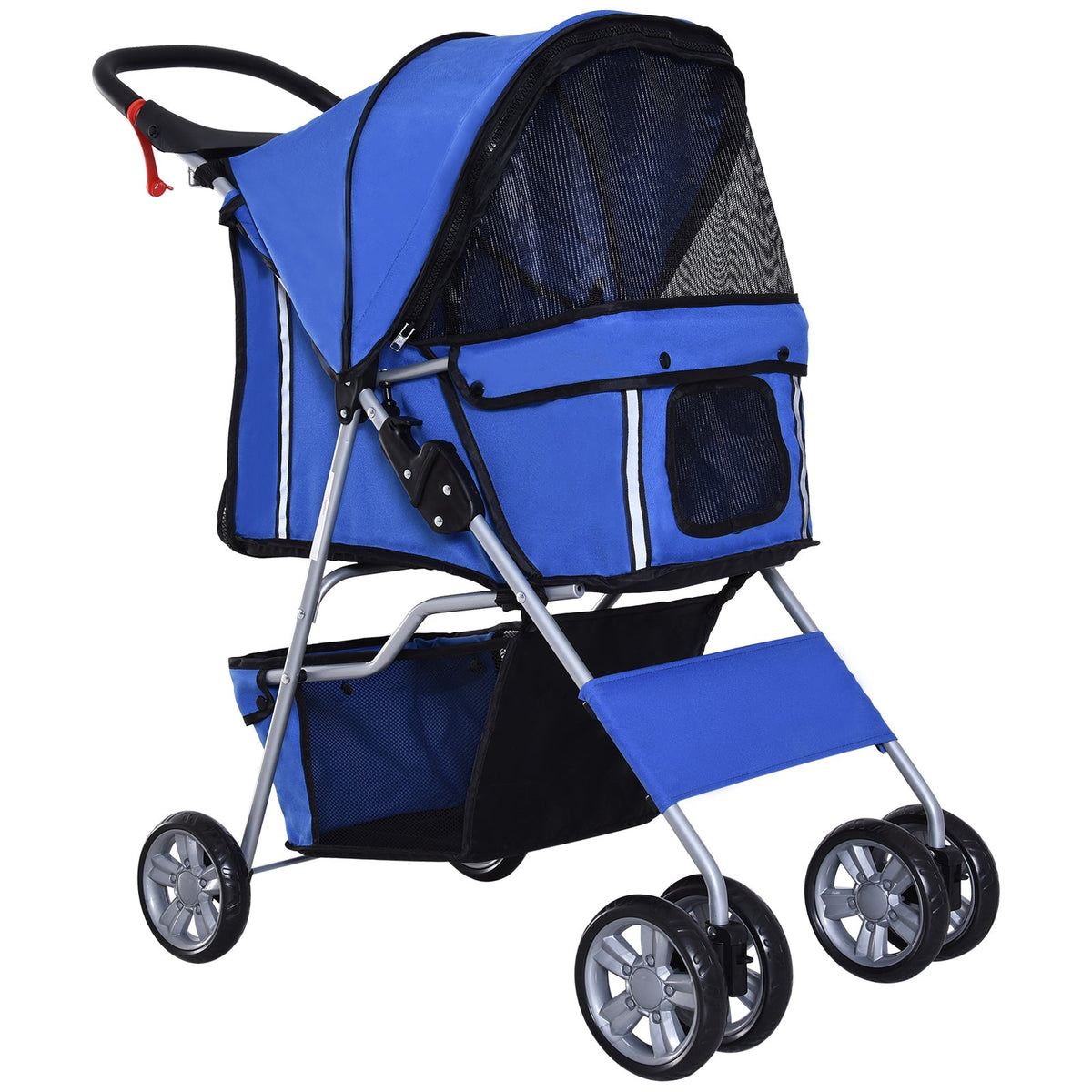 PawHut Pet Stroller for Small Miniature Dogs Cats Foldable Travel Carriage with Wheels Zipper Entry Cup Holder Storage Basket Blue