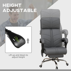 Vinsetto High Back Vibration Massage Office Chair, Heated Reclining PU Leather Computer Chair with Footrest, Grey