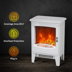 HOMCOM Tempered Glass Casing Electric Fireplace, Freestanding Electric Fire with Realistic Flame Effect, Log Burner with Overheat Protection, 950w/ 1850W, White