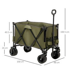 Outsunny Folding Garden Trolley, Cargo Traile on Wheels, Collapsible Camping Trolley, Outdoor Utility Wagon with Steel Frame and Oxford Fabric, Green