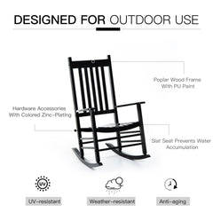 Outsunny Outdoor Porch Rocking Chair Armchair Wooden Patio Rocker Balcony Deck Garden Seat Black