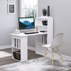 HOMCOM 120cm Modern Computer Desk Bookshelf Study Table Workstation PC Laptop Writing Home Office 6 Shelves, White