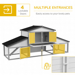 PawHut Large Rabbit Hutch with Run, Outdoor Bunny Cage, with Tray, Ramp - Light Grey