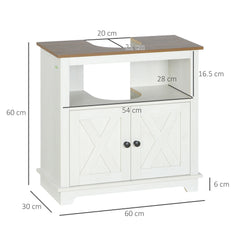 kleankin Under Sink Cabinet Bathroom Vanity Unit with Double Doors and Storage Shelves, 60 x 30 x 60cm, White