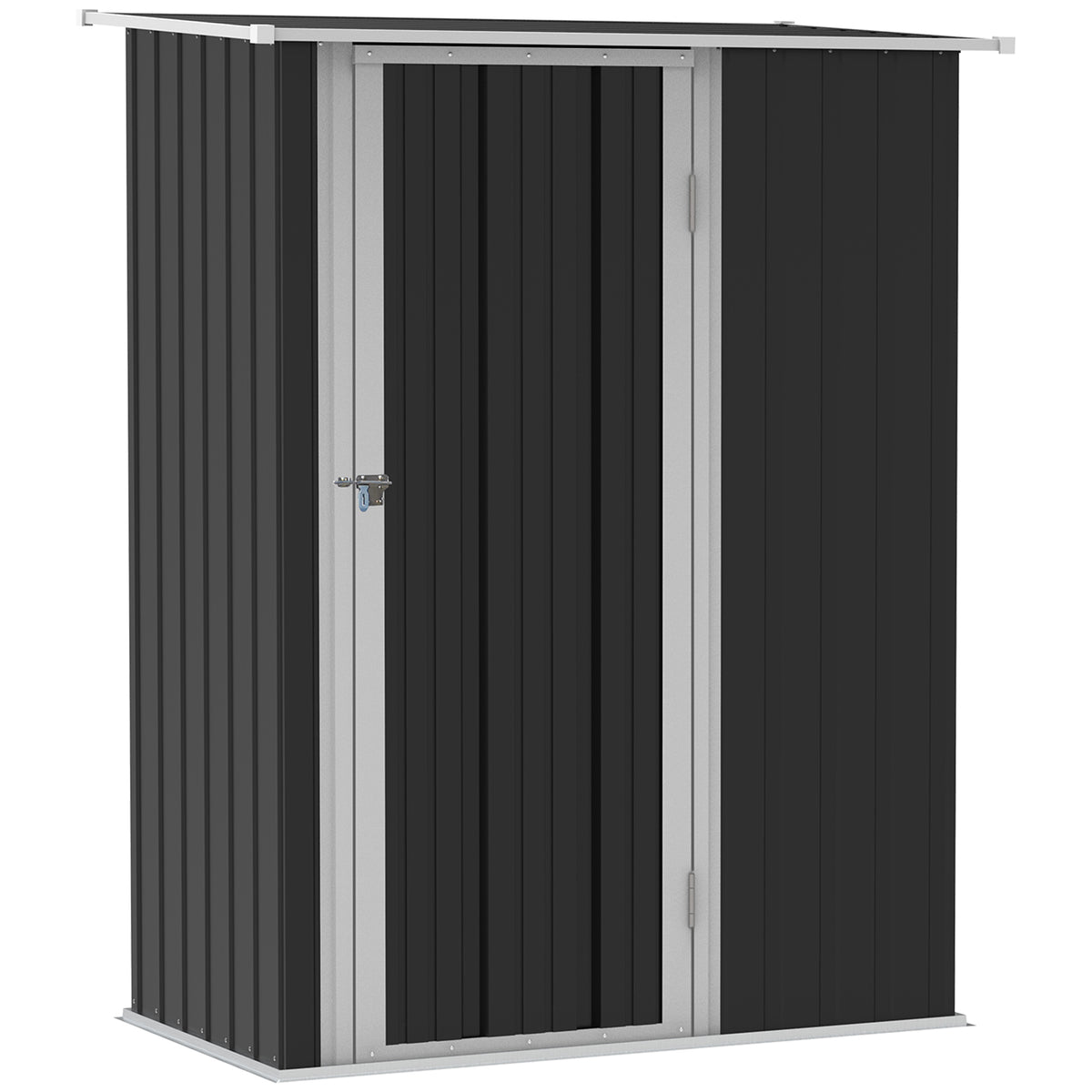 Outsunny 5ft x 3ft Metal Garden Storage Shed, Outdoor Tool Shed with Sloped Roof, Lockable Door for Tools, Equipment, Grey