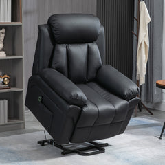 HOMCOM Power Lift Chair Recliner for Elderly, Electric Recliner Chair, Overstuffed Faux Leather Riser and Reclining Armchair with Remote Control, Side Pockets, for Living Room, Black