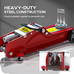 HOMCOM Low Profile Jack, Hydraulic Racing Floor Jack, 8-38cm Lifting Range, 2.5 Ton Capacity, Red