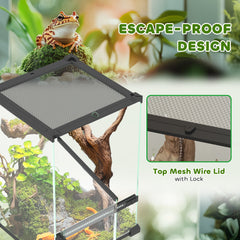 PawHut 12L Vivarium for Lizards, Frogs, Snakes, Turtles, Tortoises w/ Anti-Escape Design, Ventilation