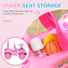 AIYAPLAY Foot to Floor oddler Ride on Toy w/ Music, Light, Horn, Under Seat Storage, Anti-Over-Backwards Device, Pink