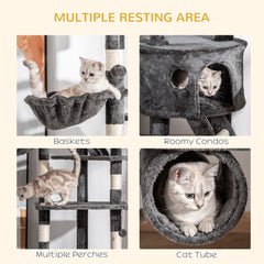 PawHut Floor-to-Ceiling Cat Tree for Indoor Cats, 240-260cm Adjustable Cat Tree - Dark Grey