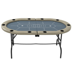 SPORTNOW 10 Player Folding Poker Table, with Cup Holders, Cushioning Edge, Brown and Blue