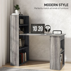 HOMCOM 120cm Modern Computer Desk Bookshelf Study Table Workstation PC Laptop Writing Home Office 6 Shelves, Grey Wood-Effect