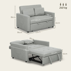 HOMCOM Velvet-Feel Two-Seater Sofa Bed - Light Grey