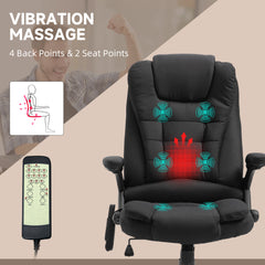 Vinsetto Massage Recliner Chair Heated Office Chair with Six Massage Points Linen-Feel Fabric 360√Ç¬∞ Swivel Wheels Black