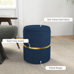 HOMCOM Velvet-Feel Storage Ottoman - Blue