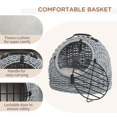 PawHut Wicker Pet Carrier Basket Cat Kitten Bed Portable Travel Cage w/ Soft Cushion Handle Grey 50 x 40 x 40 cm