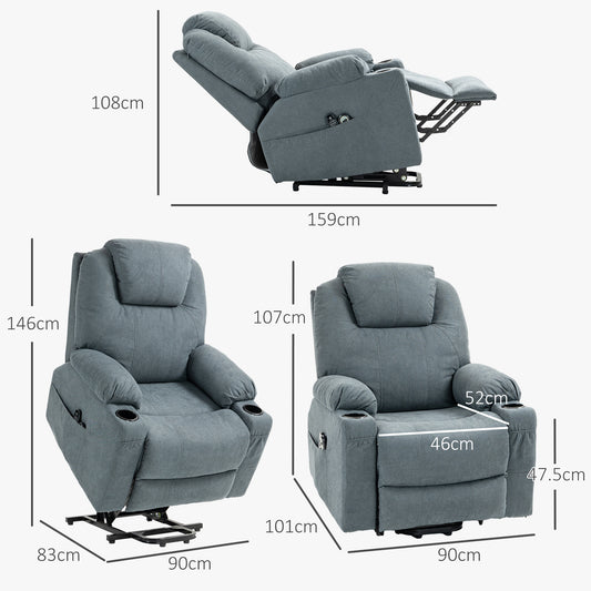 كرسي التدليك HOMCOM Lift-And Recline مع التدفئة - رمادي