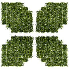 Outsunny 12PCS Artificial Boxwood Wall Panels 50cm x 50cm Grass Privacy Fence Screen Faux Hedge Greenery Backdrop Encrypted Milan Grass with White Flowers for Home Garden Backyard Balcony