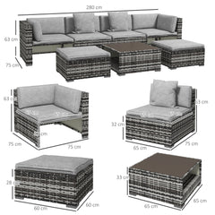 Outsunny Seven-Piece Rattan Patio Furniture Set, with Cushions - Grey