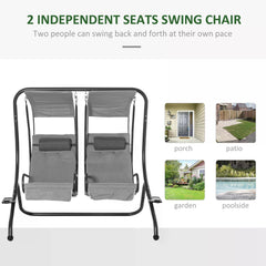 Outsunny Canopy Swing 2 Separate Relax Chairs w/ Handrails and Removable Canopy Grey