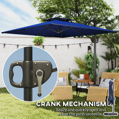 Outsunny Cantilever Parasol with Weighted Base Double Top Garden Parasol Square Hanging Patio Umbrella with Crank Tilt Dark Blue