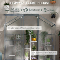 Outsunny 6 x 2.5ft Polycarbonate Greenhouse Walk-In Green House with Rain Gutter, Sliding Door, Window, Foundation, Dark Grey