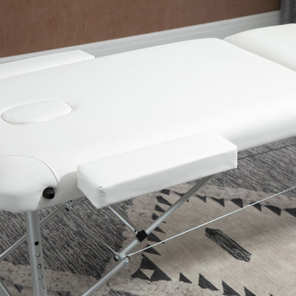 HOMCOM Foldable Massage Bed Portable Table, 3-Section Aluminium Foldable Beauty Couch, Professional Salon Spa Table with Headrest Support and Carry Bag, 81 cm Width, White
