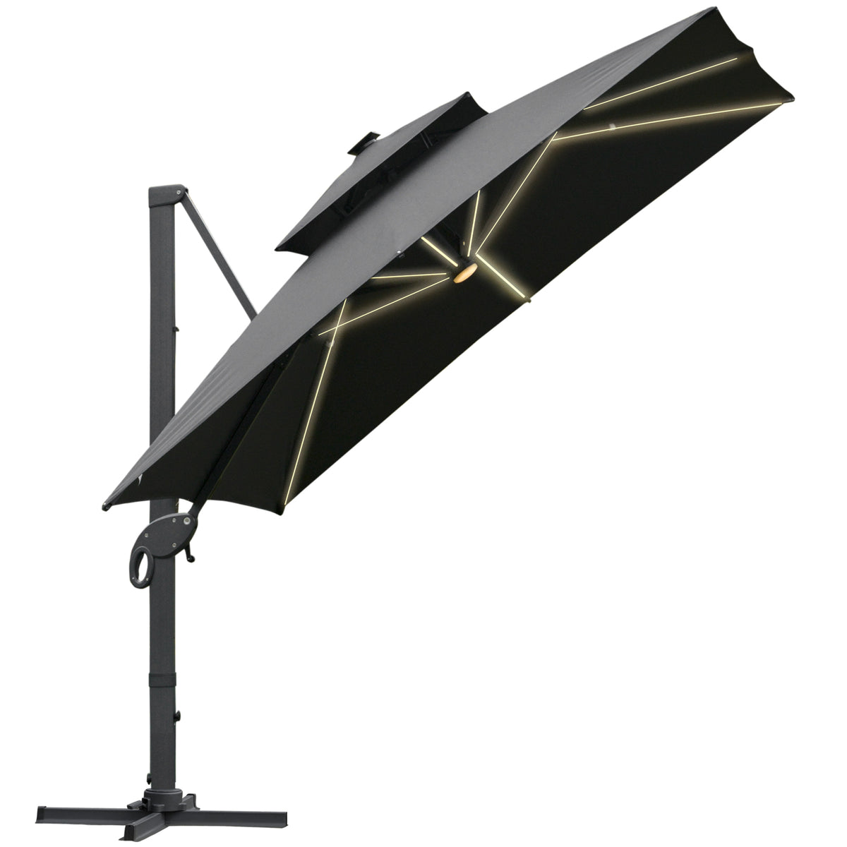 Outsunny 3 x 3(m) Aluminum Sun Square Canopy Top w/ Adjustable Pole Angle Dark Grey