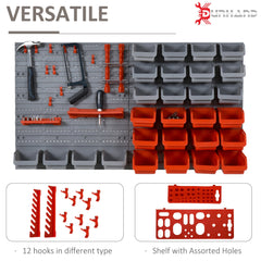 DURHAND 44 Piece Wall Mounted Tool Rack Organiser Storage Bins and Panel Set with Shelf Hook Screws Accessories Red