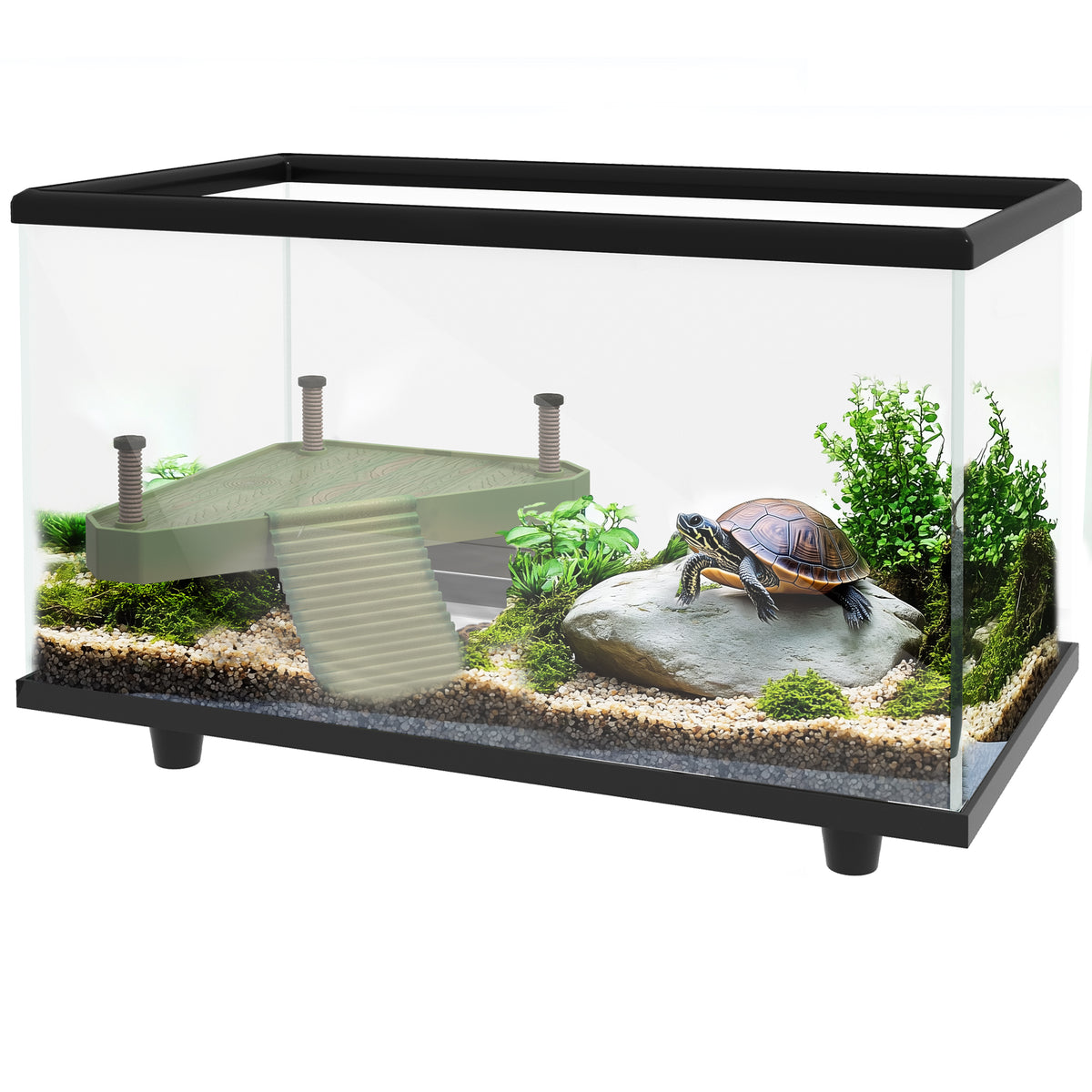 PawHut 28L Glass Turtle Tank Aquarium with Basking Platform, Easy Drainage, Strip Patch Thermometer