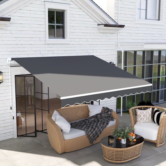 Outsunny 3 x 2.5m Garden Patio Manual Awning, Retractable Canopy Sun Shade Shelter with Fittings and Crank Handle, Dark Grey