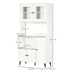 HOMCOM Freestanding Kitchen Cupboard, Modern Kitchen Storage Cabinet with Doors and Adjustable Shelves, 180cm, White