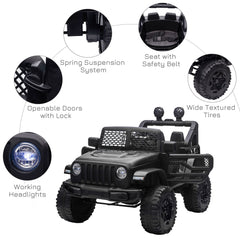 HOMCOM Kids Electric Ride On Car 12V Off Road Toy with Parental Remote Control 2 Motors Horn Lights Suspension Wheels for 3-6 Years Old Black