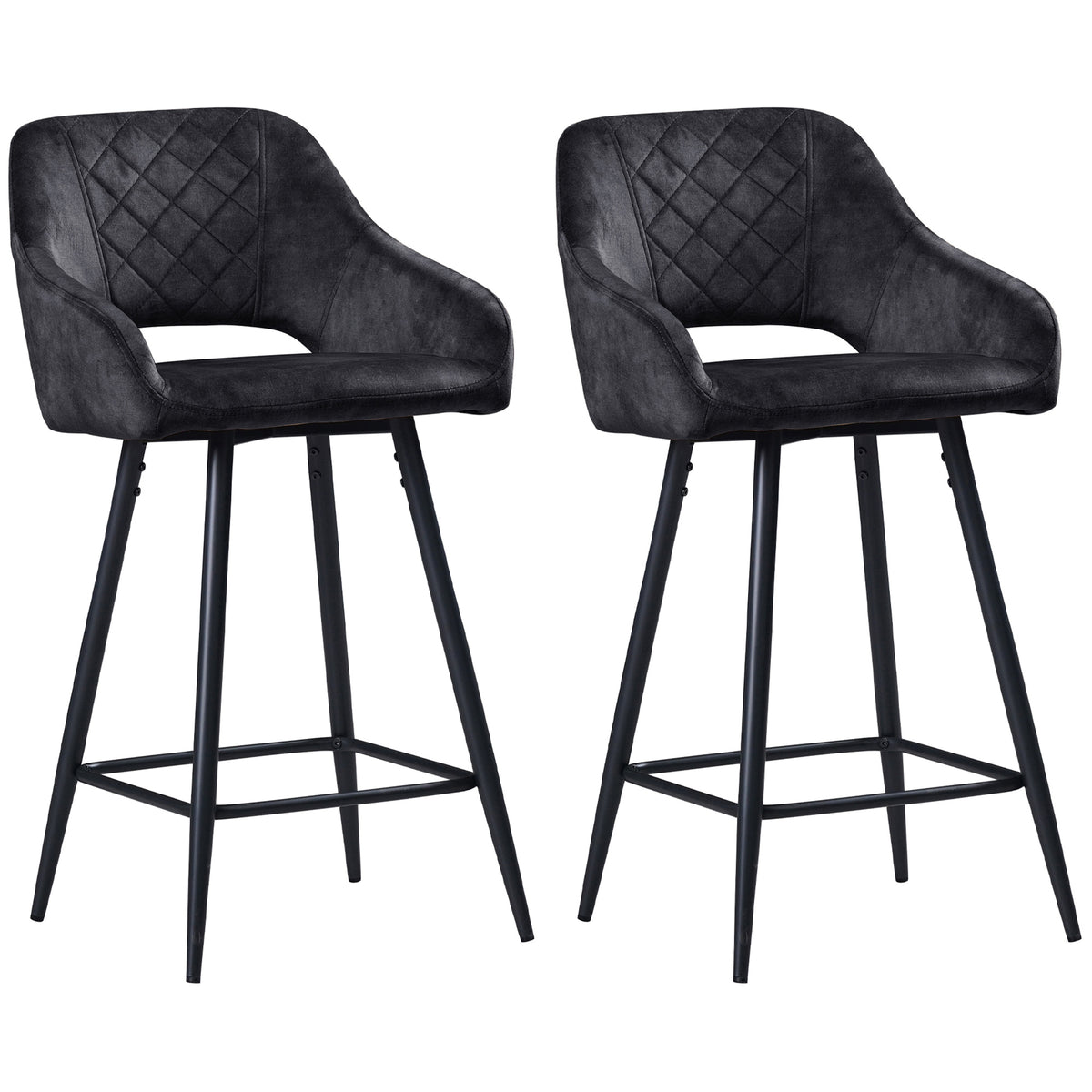 HOMCOM Set of Two Velvet-Feel Bar Stools - Grey