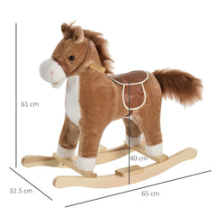 HOMCOM Kids Plush Rocking Horse w/ Sound Moving Mouth Wagging Tail Children Rocker Ride On Toy Gift 3-6 Years Brown