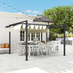 Outsunny 3 x 4m Aluminium Pergola, with Retractable Roof - Grey/Khaki