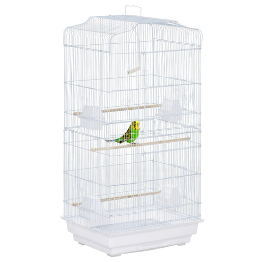 PawHut Large Metal Bird Cage with Perches, Food Bowls, Swing for Budgie, Parakeet, 46.5 x 35.5 x 92cm,White