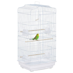 PawHut Large Metal Bird Cage with Perches, Food Bowls, Swing for Budgie, Parakeet, 46.5 x 35.5 x 92cm,White