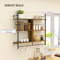 HOMCOM Three-Tier Floating Shelf - Brown/Black