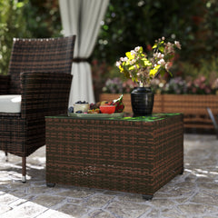 Outsunny 62 x 62cm Glass-Top Rattan Side Table - Brown