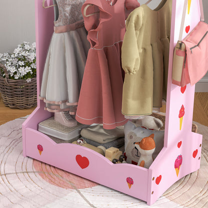 AIYAPLAY Kids Clothes Rail, Kids Dressing Mirror with 360√Ç¬∞ Rotating, 2 Piece Kids Furniture Set with Storage Shelves, Pink