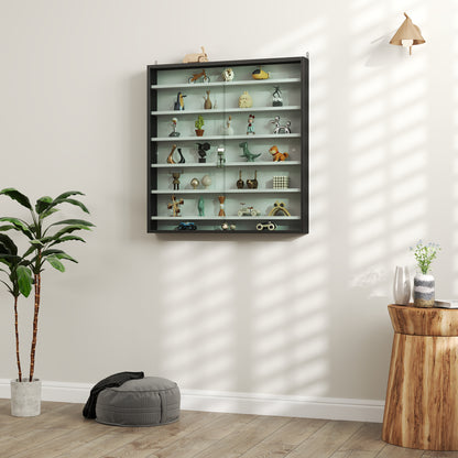 HOMCOM Six Shelf Display Cabinet, with Glass Doors - Black and White