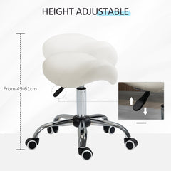 HOMCOM Cosmetic Stool 360√Ç¬∞ Rotate Height Adjustable Salon Massage Spa Chair Hydraulic Rolling Faux Leather Saddle Stool, Cream